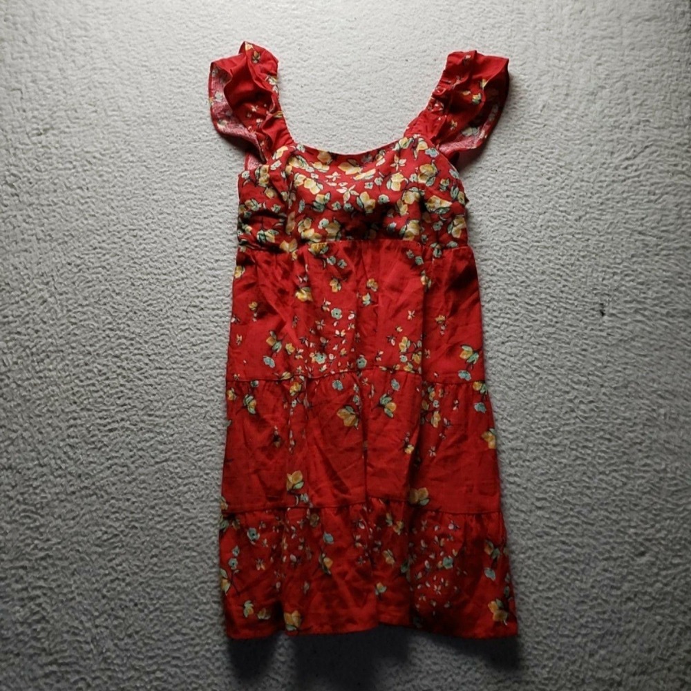LC Lauren Conrad Dress Womens Small Red Floral Sleeveless Scoop Neck Sundress